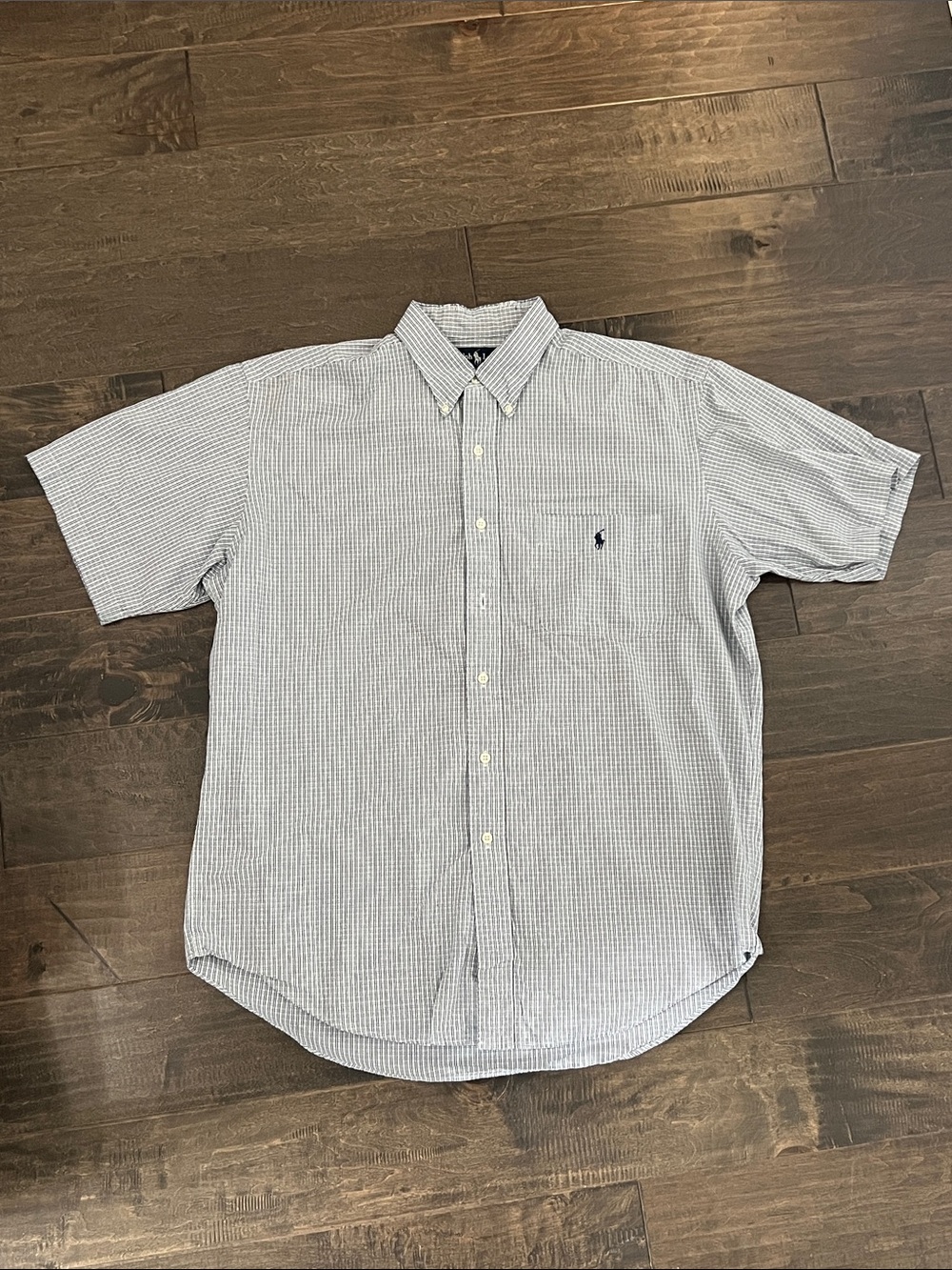 Ralph Lauren Short Sleeve Check Button-Down Shirt - Light Blue & White